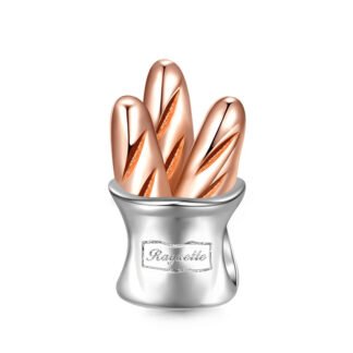 Silver Baguette Bag Gold Rose Bread Bakery Charm