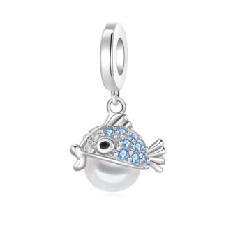 Silver Pearl Blue Gems Blowfish Aquatic Charm
