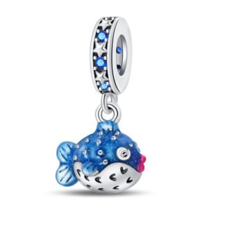 Silver Pearl Pink Lips Blue Blowfish Aquatic Charm