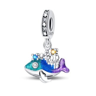 Silver Blue Hues Whale Carrying City Aquatic Fantasy Charm