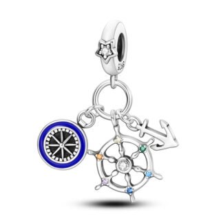 Silver Anchor Blue Compass Rainbow Gems Ship Wheel Charm