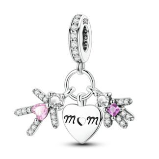 Silver Sparkly Pink Gems Body Human Mom Heart Parental Charm