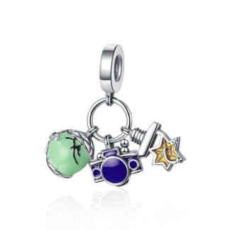 Silver Blue Camera Golden Leaf Green Ball Curio Charm