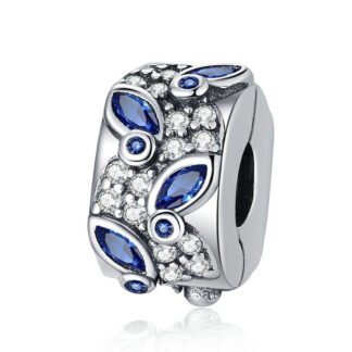 Silver Blue Gems Leaf White Gems Arrangement Charm