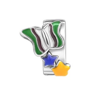 Silver Abstract Green Butterfly Blue and Yellow Stars Charm
