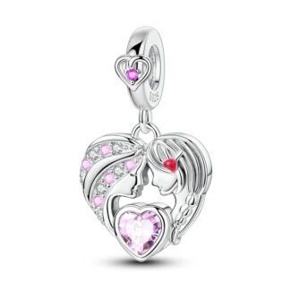 Silver Woman Heads Leaning Together Pink Gems Intimacy Charm
