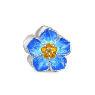 Silver Small Bright Blue Flower Yellow Gems Nature Charm