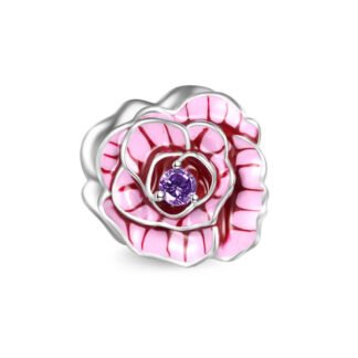Silver Small Pink Flower Purple Gem Nature Charm