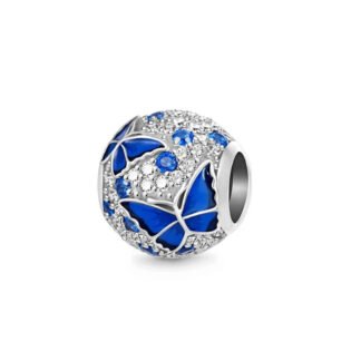 Silver Blue Butterflies Gems Bead Charm