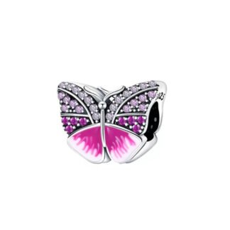 Silver Ornate Pink Butterfly Charm