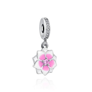 Silver White & Pink Petals Flower Charm