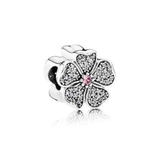 Silver Sparkly White Gems Petal Flower Charm