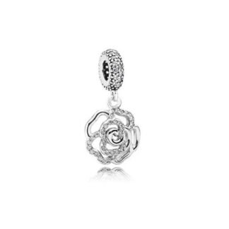 Silver Dangling Rose Flower Symbol Charm