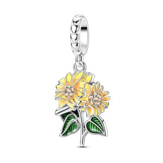Silver Dangling Yellow Golden Flowers Twin Bloom Charm