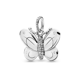Silver Monochromatic White Gems Butterfly Charm
