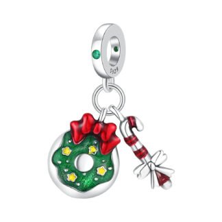 Silver Red Candy Cane Winter Bow Garland Wreath Christmas Charm