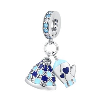 Silver Wintertime Blue Mitten Glove Beanie Clothing Christmas Charm