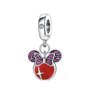 Silver Red Minnie Mouse Pink Gems Disney Charm