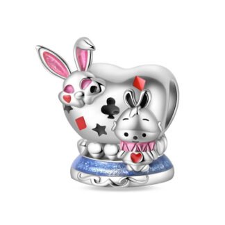 Silver Heart Bunny Theme Alice in Wonderland Disney Charm